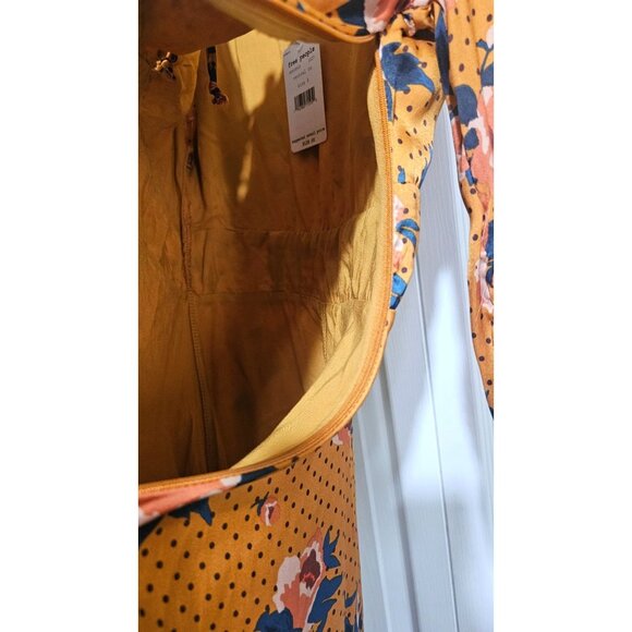 Free People Morning Light Floral Print Ruched Mini Dress Long Sleeve Gold 8 NWT - Picture 7 of 10